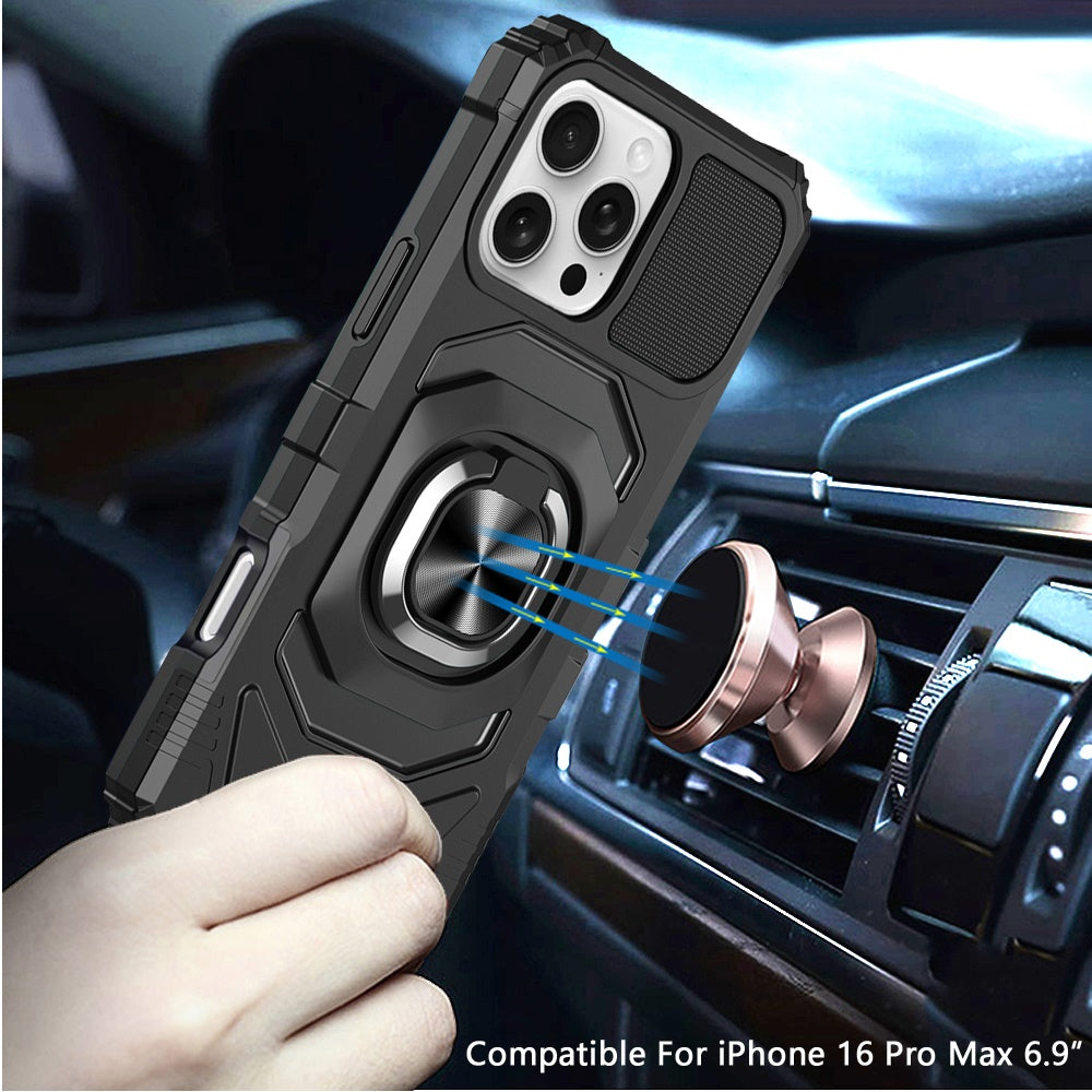 iPhone 16 Pro Max 6.9 inch Robotic Hybrid with Magnetic Ring Stand - Black