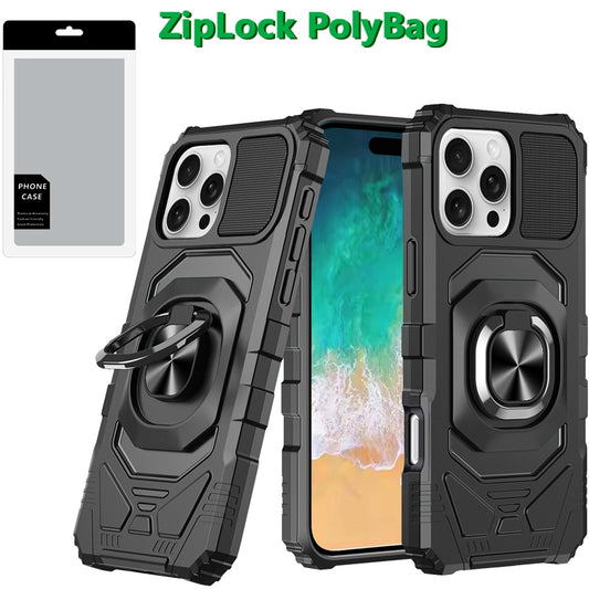 iPhone 16 Pro Max 6.9 inch Robotic Hybrid with Magnetic Ring Stand - Black