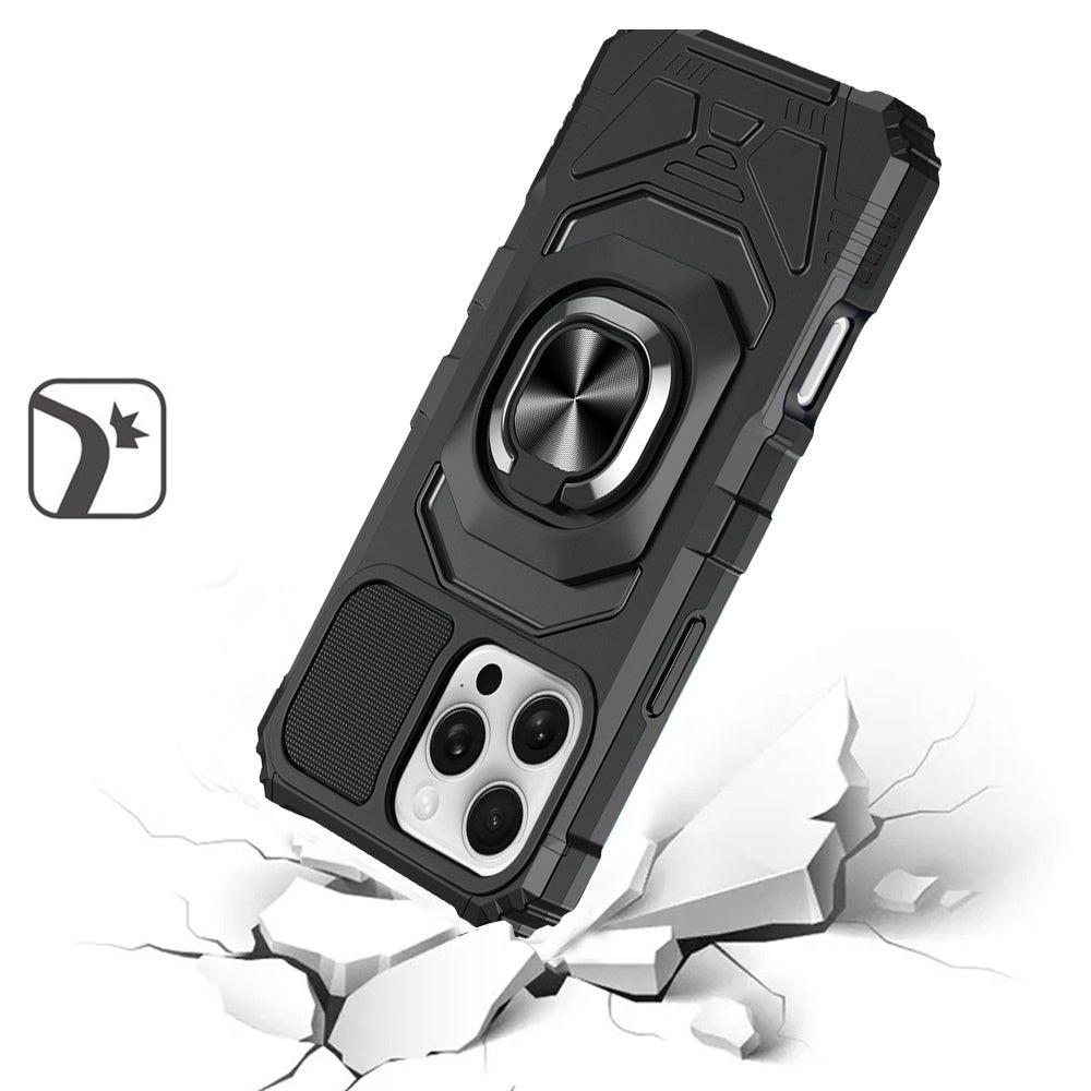 iPhone 16 Pro Max 6.9 inch Robotic Hybrid with Magnetic Ring Stand - Black